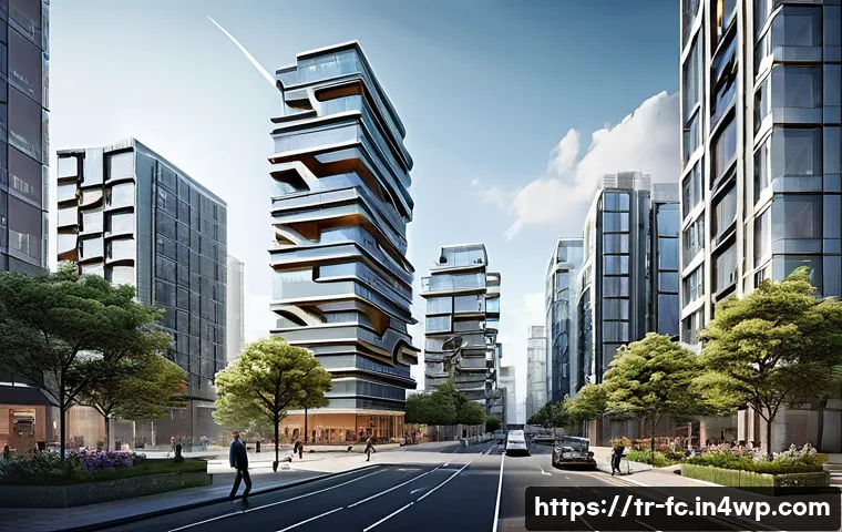 BEM으로 대규모 프로젝트 관리하기 - **Prompt:** A dynamic, high-angle shot of a futuristic cityscape where every building is a distinct,...