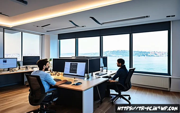 CSS 아키텍처 자동화 도구 소개 - A modern web development team collaborating in a bright, spacious Istanbul office, working on modula...