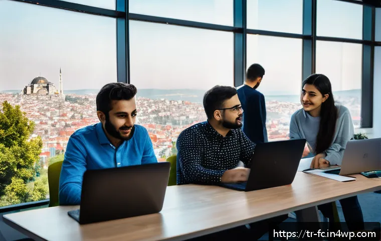 CSS 아키텍처 패턴의 국제적 적용 사례 - A modern office workspace scene featuring a diverse team of Turkish software developers collaboratin...